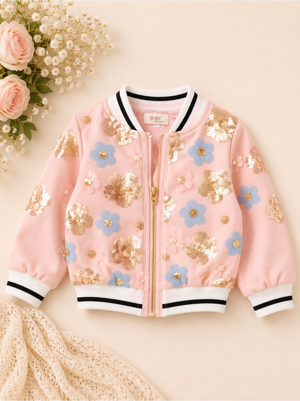 Baby Sara Sequins jacket , flowers, size 2T pink blue  with tags girl’s